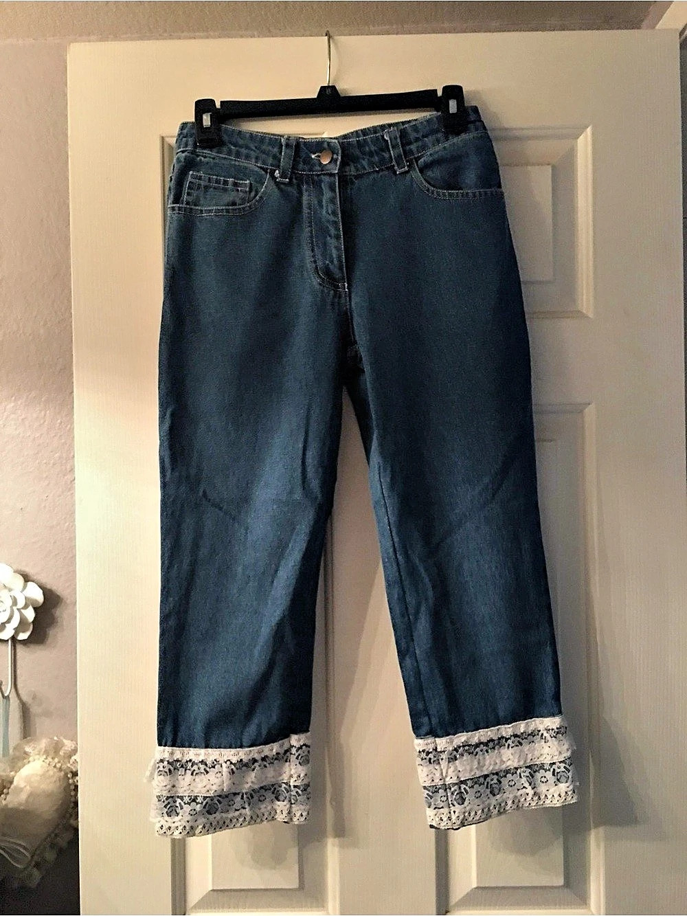 JW Division of Junction West Cropped Lace Hem Jeans in Blue Like New